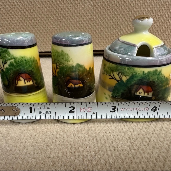Vintage Salt Pepper Shaker & Mustard Condiment Jar Tashiro Shoten Porcelain - Picture 8 of 8